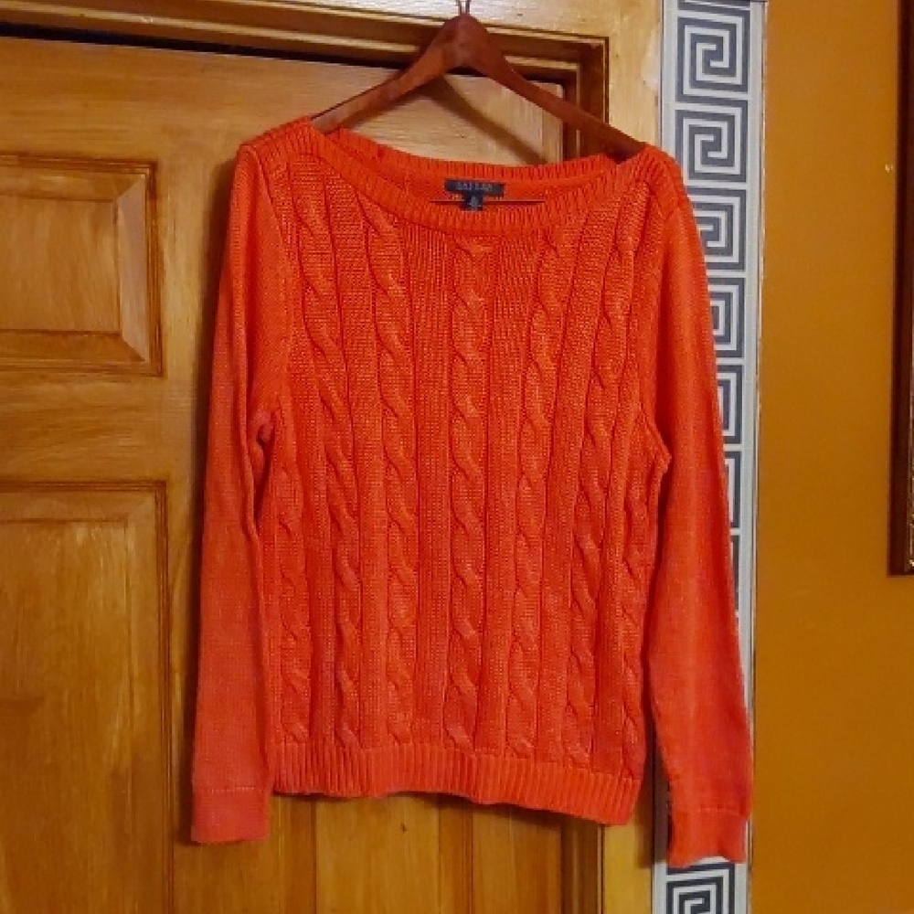 Lauren Ralph Lauren Orange Crew Neck Sweater Lightweight Knit